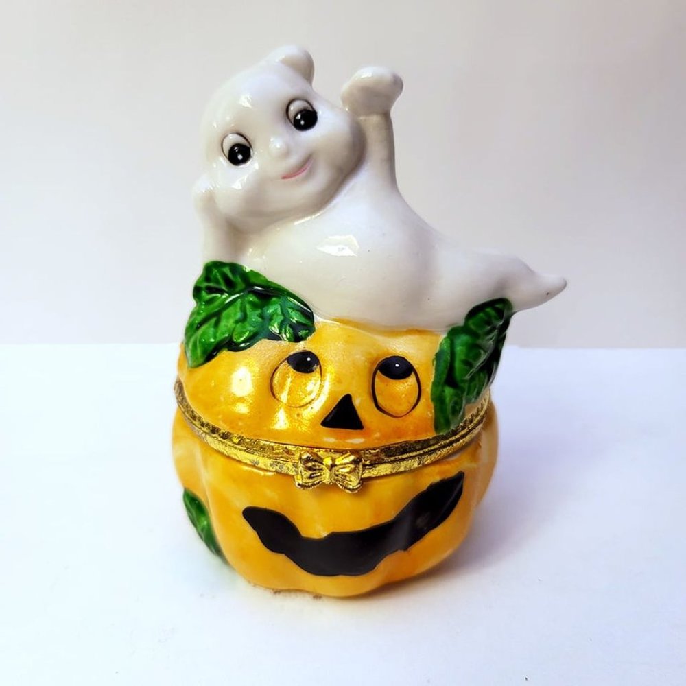 Ghost Pumpkin Jack-O-Lantern Trinket Box Halloween
